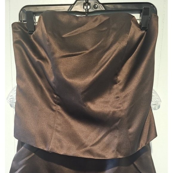 Vtg Nikolia Maids Formal Prom Dress Sz 8 Taffeta Brown 2 Piece Strapless - Picture 2 of 4